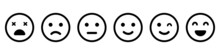 Emoticons Line Icon Set. Positive, Happy, Smile, Sad, Unhappy Faces Pictogram. Simple Emoji Collection. Customers Feedback Concept. Good And Bad Mood. Isolated Vector Illustration