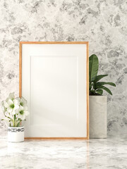 3D illustration Mockup photo frame in bathroom rendering