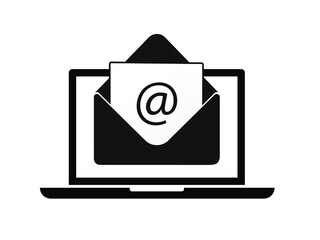 Poster - Laptop with envelope and document on screen. E-mail, email icon