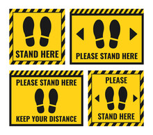 Please Stand Here Sign Set, Checking Place Floor Information Icons