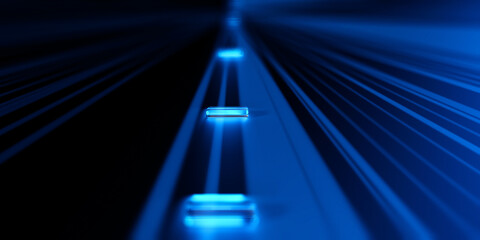 Fototapete - Abstract blue technology background/3d illustration. Blue lines extending into the distance, technological blue background can be used as digital dynamic wallpaper