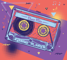 Wall Mural - Disco mix - colorful musical audio cassette design