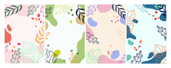 Poster - set of trendy floral copy space in abstract arrangement. frame background illustration for invitatio