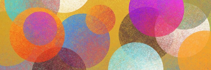 Canvas Print - Colorful circles or balls in modern abstract background, creative graphic art pattern, blue purple white black yellow orange and red colors with grunge texture and geometric pattern