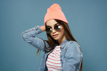 Wall Mural - fashionable woman in striped t-shirt modern style summer clothes