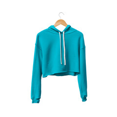 Wall Mural - You do not have to be a designer, to make a lovely mockup, If you use this Front View Attractive Crop Top Hoodie Mockup In Blue Atoll Color With Hanger.