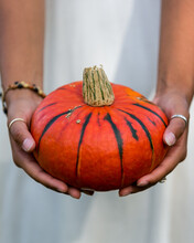 Cropped Image Of Woman Holding A Pumpkin