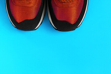 sport shoes, colorful background. sneakers,  colored  surface.