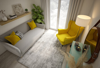 Wall Mural - Interior of modern living room 3D rendering