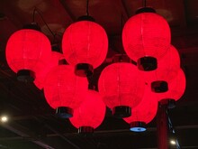 Red Lit Lantern Decoration At Night