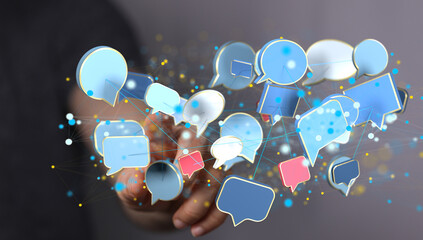 Poster - Hand holding using mobile phone with email icon on screen. Concept of business communication