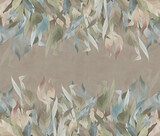 Hand-drawn branches with leaves hanging from above in beige tones. Seamless pattern. Suitable for wallpaper.