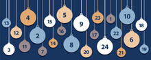 Advent Calendar 24 Christmas Tree Balls On Blue Background