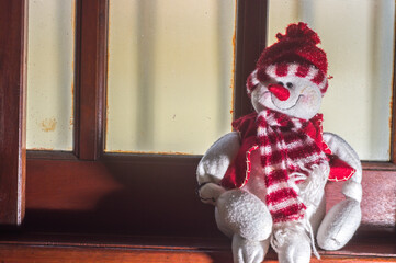 Wall Mural - Christmas concept with various Christmas plush toys including Santa Claus , teddy bears and snowman , selective focus