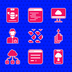 Poster - Set Data stream, Browser window, Cloud technology data transfer, export, Analyst engineer, and Server, Data, Web Hosting icon. Vector
