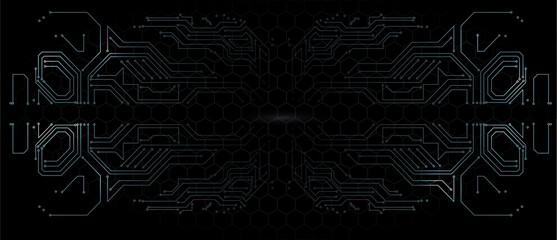 Poster - Abstract tech design background Abstract technology circuit board vector background. High tech technology geometric and connection system background Futuristic circle Abstract style on blue background
