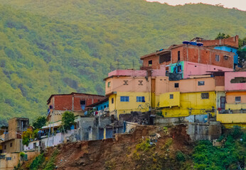 Colorful houses on mountain in rural Caracas, Venezuela