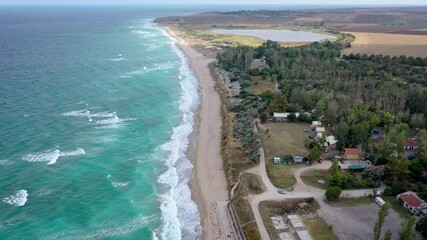 Canvas Print - Aerial video of coastline of Shabla town on the Black Sea coast in Bulgaria, 4k