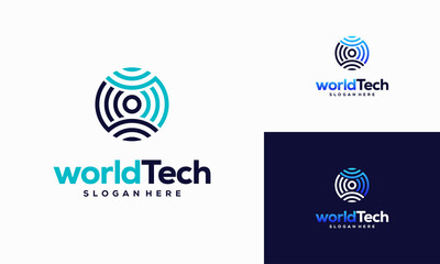 Wall Mural - modern world tech logo designs concept vector illustration, abstract circle technology logo template
