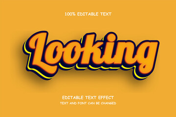 Poster - Looking,3 dimensions Editable text effect orange yellow red modern shadow comic style