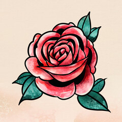 Poster - Watercolor red rose flower sticker overlay vector