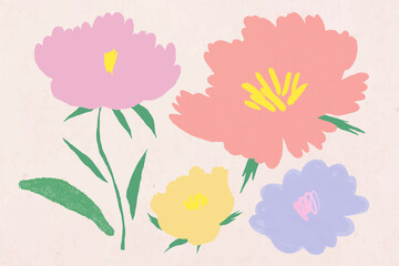 Wall Mural - Cute pastel colored flower vector botanical illustration