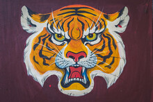 The Symbolism Of A Tiger Colour Hand Painting In An Ancient Traditional Malaysian Chinese Heritage Temple Which Is Located In The Town Centre Of Kuala Selangor, Malaysia.