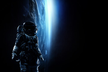 Wall Mural - astronaut at spacewalk . mixed media