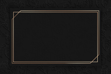 Wall Mural - rectangle gold frame on black floral pattern background vector