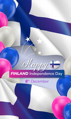 Wall Mural - Finland Independence Day, celebrated annual in December 6 flyer. Happy national holiday banner, card, background in Finnish flag patriotic colors realistic vector illustration