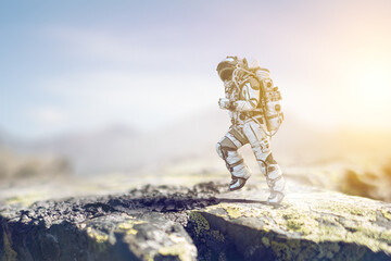 Wall Mural - astronaut walking on an unexplored planet