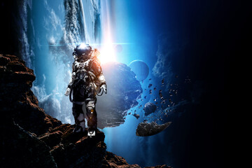 Wall Mural - astronaut walking on an unexplored planet