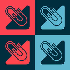 Sticker - Pop art Paper clip icon isolated on color background. Vector