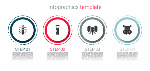 Wall Mural - Set Centipede insect, Flashlight, Elephant and Hippo or Hippopotamus. Business infographic template. Vector