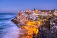 The Beautiful Village Of Azenhas Do Mar At The Portuguese Atlantic Coast After Sunset