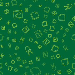 Poster - Set line Address book, Office chair and Post note stickers on seamless pattern. Vector