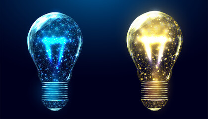 Wall Mural - wireframe polygonal lightbulbs.