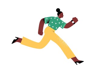 Aufkleber - Business person hurry and running at high speed to succeed in life race. Rush and fast lifestyle concept. Strong woman with career aspirations. Flat vector illustration isolated on white background