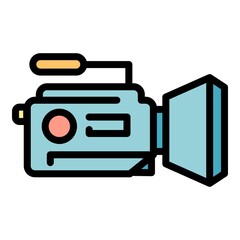 Poster - Cinema camera icon. Outline cinema camera vector icon color flat isolated