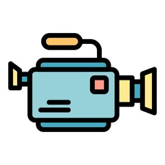 Poster - Film video camera icon. Outline film video camera vector icon color flat isolated