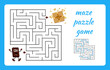 © Vladimir Ya - Puzzle for children. Children's maze with funny cartoon chocolate and golden gift box. Vector maze.