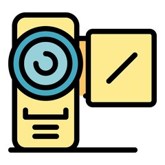 Poster - Video production icon. Outline video production vector icon color flat isolated