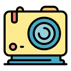Poster - Film camera icon. Outline film camera vector icon color flat isolated