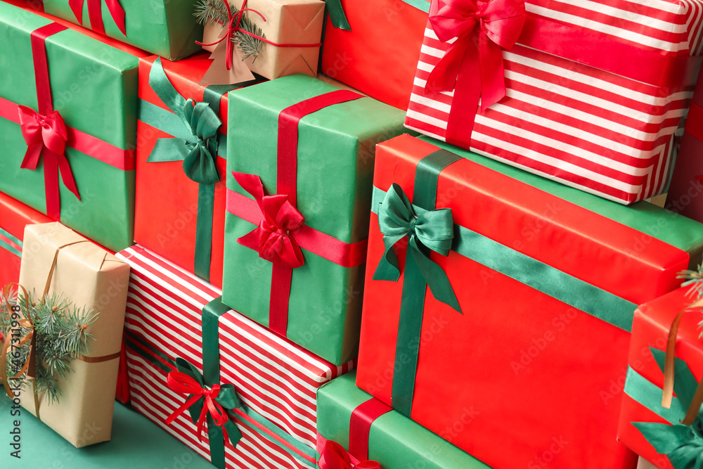 Different Christmas presents as background