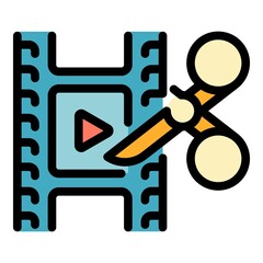 Poster - Cutting video icon. Outline cutting video vector icon color flat isolated