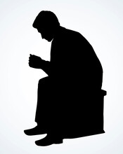 The Guy Is Sitting On A Stool. Vector Drawing