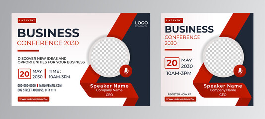 Fototapete - Business Conference live webinar banner invitation and social media post template. Business webinar invitation design. Vector EPS