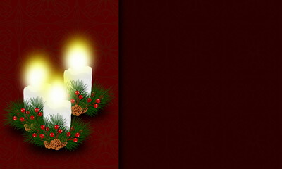 Wall Mural - Set of white candles decorated with beautiful pine bouquets for Christmas
