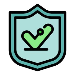 Sticker - Shield reliability icon. Outline shield reliability vector icon color flat isolated