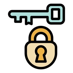 Poster - Key padlock reliability icon. Outline key padlock reliability vector icon color flat isolated